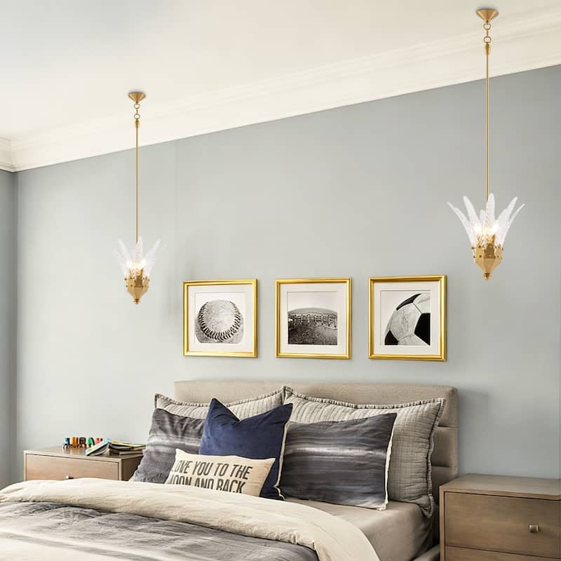 17" Modern Gold Flower 3-light Leaf-shaped Textured Glass Chandelier Hanging Light
