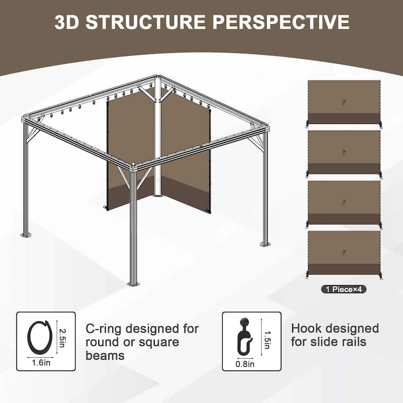 Aoodor Gazebo Curtain Replacement - Patio Privacy Curtains with Double Zipper(Curtain Only)
