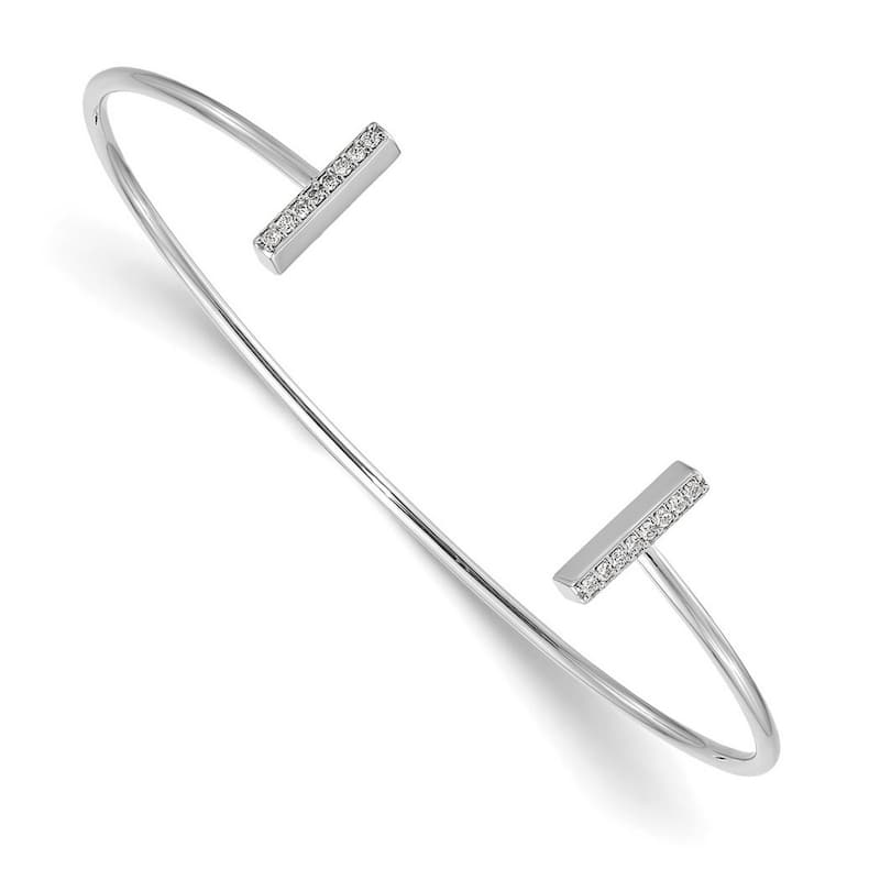 Curata 12mm 14k White Gold Polished Diamond Bar Cuff Stackable Bangle Bracelet
