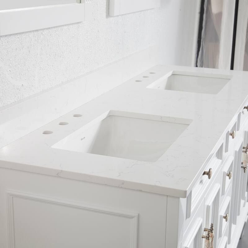 35'' H Solid Wood Bath Vanity with Stain-resistant Carrera White Quartz Top and Double Sink