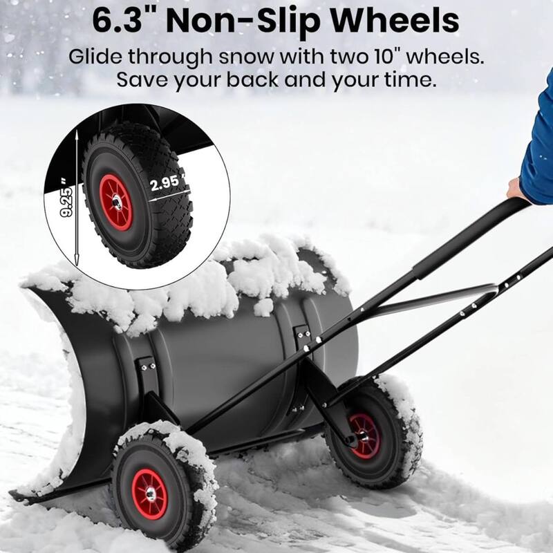 Heavy Duty U-Shaped Rod 29-Inch Steel Snow Shovel Plow for Driveways, Sidewalks, Yards