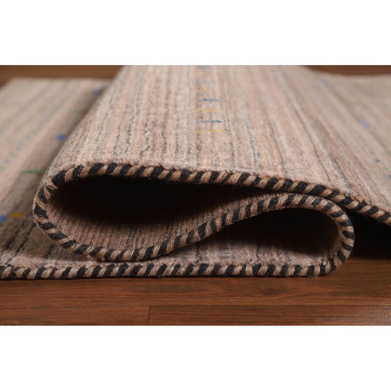 Hand Knotted Oriental 100% Wool Carpet Tribal Stripe Brown Gabbeh Area Rug - 4' 10'' X 3' 0''
