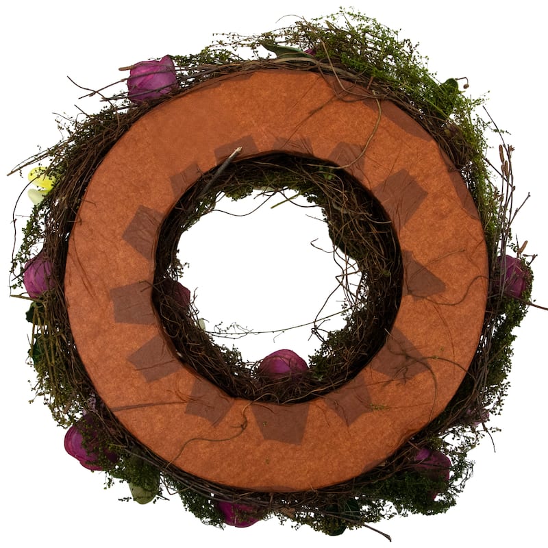 Purple Green Floral, Berries Twig Artificial Spring Floral Wreath, 14"
