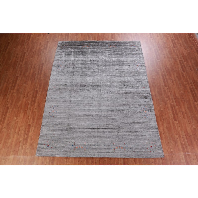 Hand Knotted Oriental 100% Wool Carpet Tribal Stripe Greys & Charcoal Gabbeh Area Rug - 12' 1'' X 9' 1''