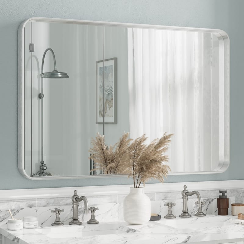 Aluminum Alloy Framed French Cleat Mounted Tempered Glass Wall Vanity Mirror - 48" x 32" - Silver