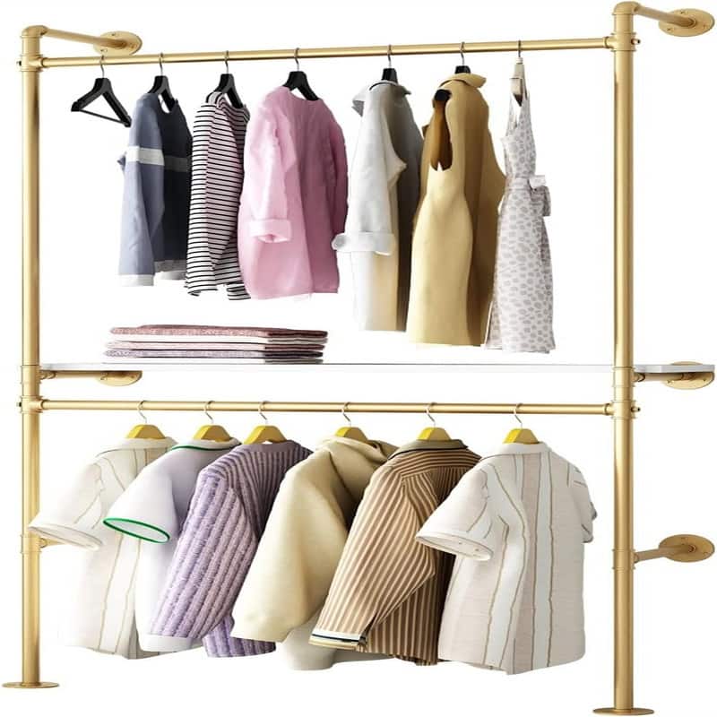Industrial Pipe Clothing Racks with 2 Tier Shelves