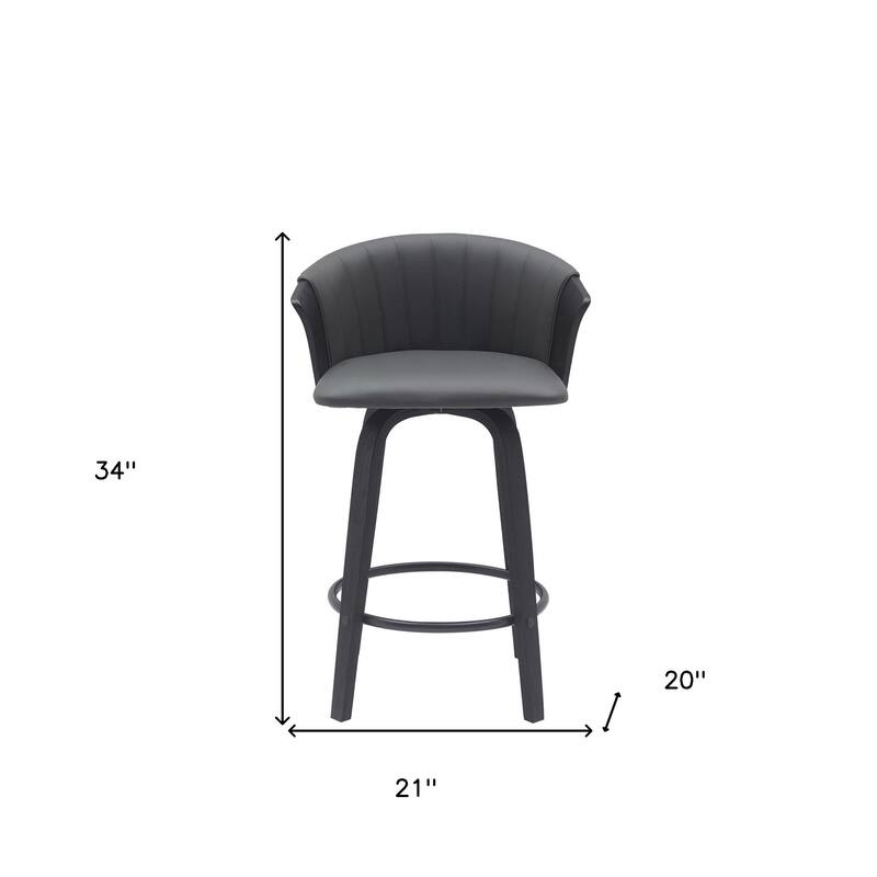 HomeRoots 26" Gray and Black Faux Leather Counter Height Swivel Bar Chair