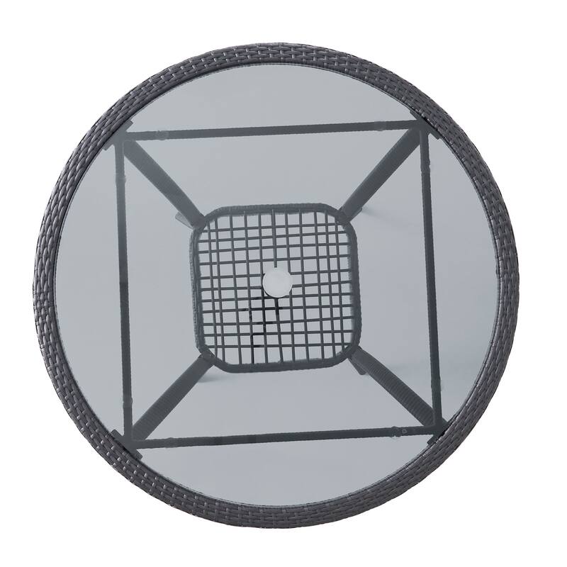 Outdoor Grey Rattan Dining Table with Glass Table Top