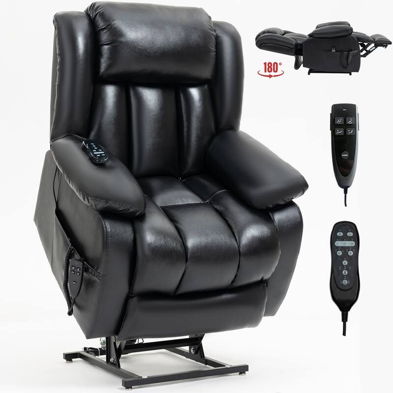 Brown Medium Electric Power Lift Recliner Chair in Genuine Leather with Dual Motors, 8-Point Massage, and Lumbar Heat