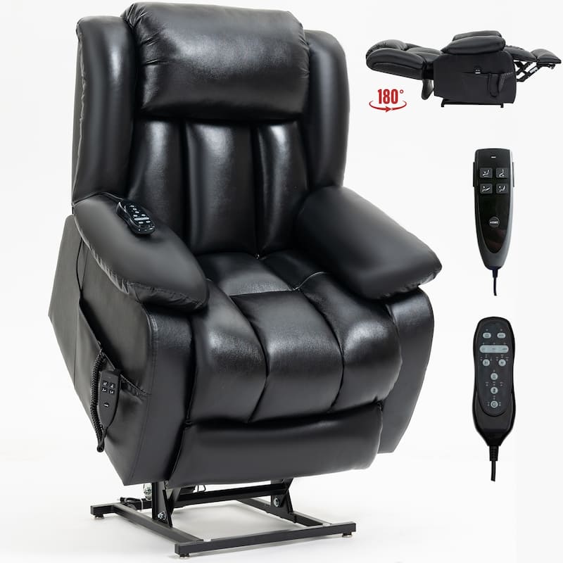 Brown Medium-Sized Electric Power Lift Recliner Chair in Genuine Leather with Dual Motors, 8-Point Massage, Lumbar Heating