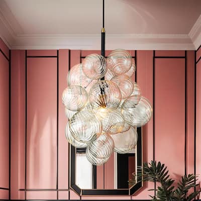 1-Light Modern Gold Chandelier Cluster Clear Swirled Glass Globe Bubble Chandelier with 1 Bulb Included