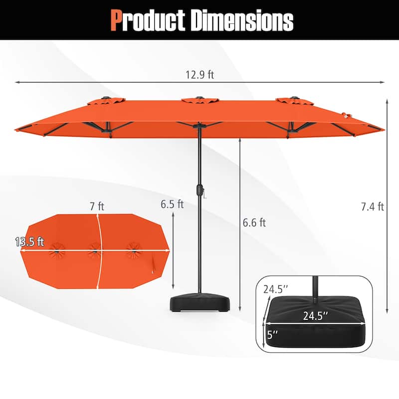 Gymax 13FT Double-sided Patio Umbrella w/ Crank Handle Umbrella Base
