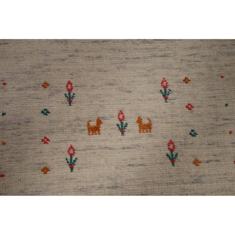 Tribal Ivory Gabbeh Indian Area Rug Handmade Wool Carpet - 8'9"x 11'7"