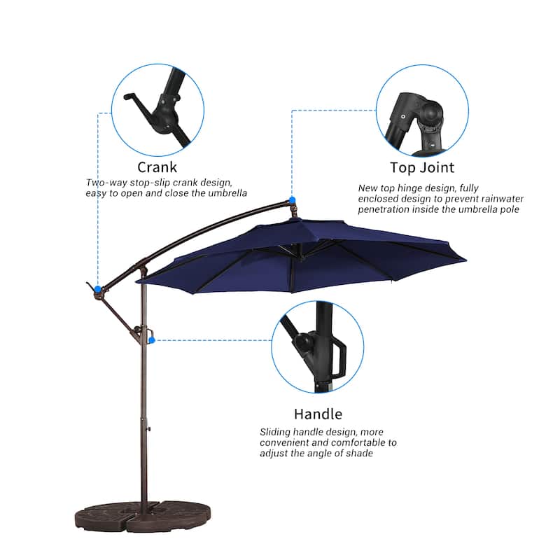 Clihome 10Ft Outdoor Crank Offset Cantilever Patio Umbrella, Without Base