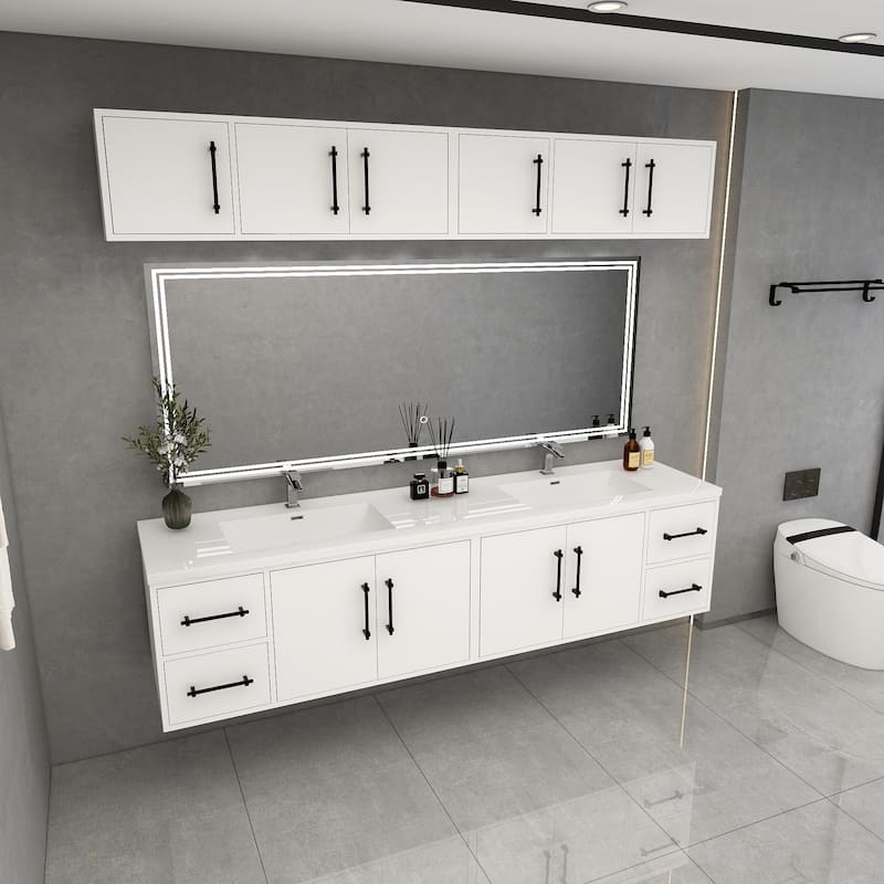 Victoria 84'' Wall-Mounted Double Sink Vanity Set with LED light Top Cabinet