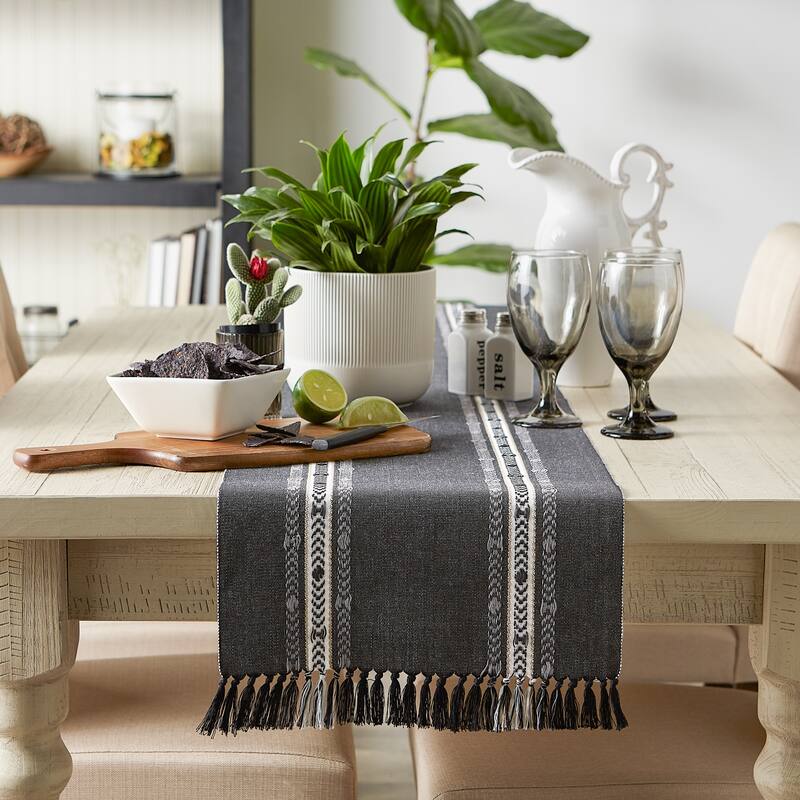 DII Dobby Striped Fringe Ribbed Table Runner