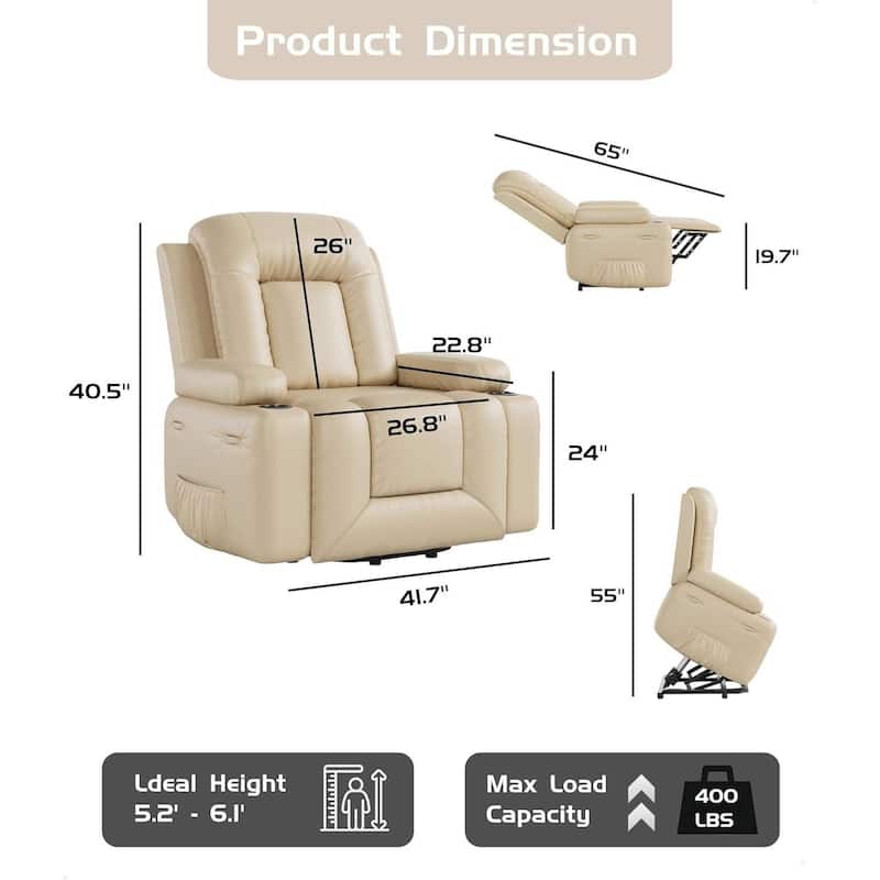 Oversized Power Lift Recliner Sofa Chair with Heat & Massage for Living Room, Bedroom