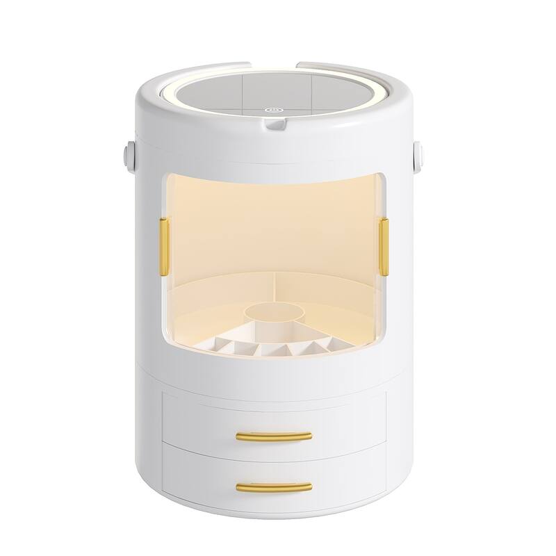 White Makeup Organizer Bathroom Medicine Organizer Cosmetic Display Cases with Led Mirror for Dresser, Vanity Countertop