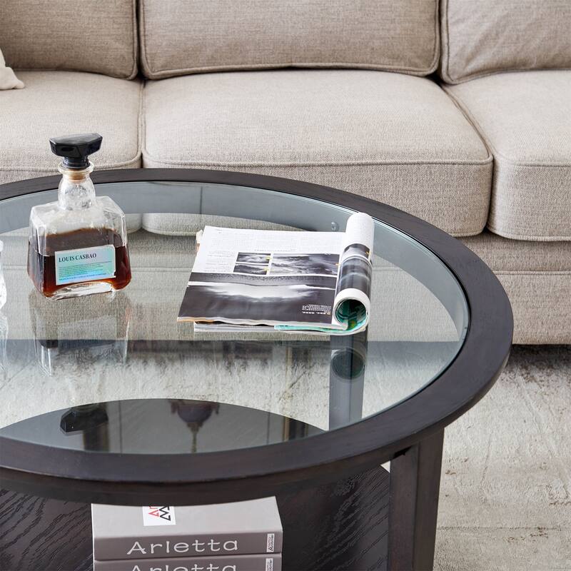 black coffee table with shelf,glass top