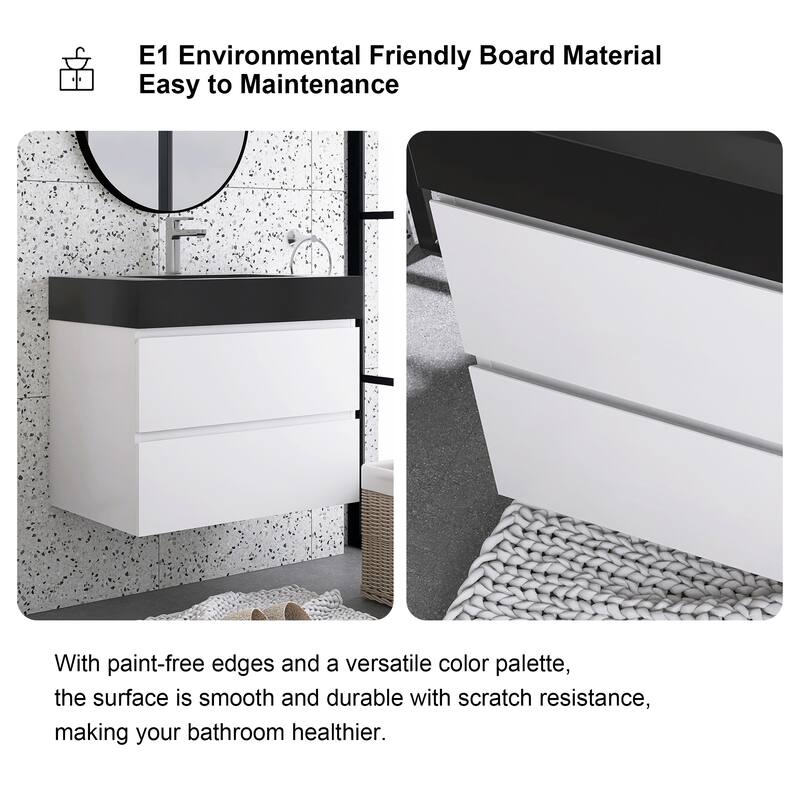 Floating Bathroom Vanity with Black Solid Surface Top