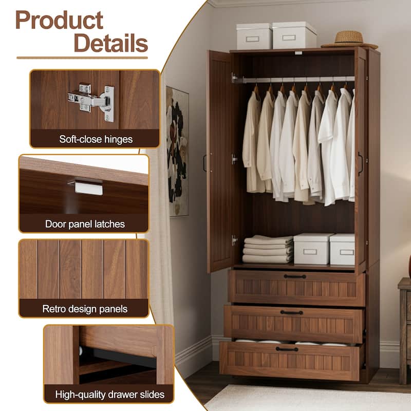 2 Doors Armoire Wardrobe Closet with Drawers