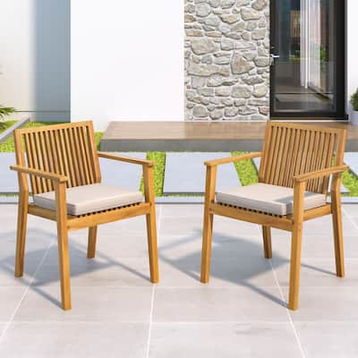 Patio Dining Chair Set of 2 - Sturdy Acacia Wood, Comfortable Waterproof Seating, 400 lbs Capacity