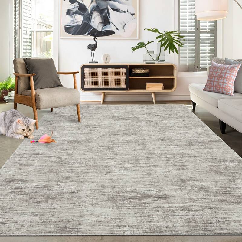 Rugs for Living Room Modern Abstract Area Rug Non-Slip Low Pile Accent Rug Soft Foldable Solid Rug - 6'x9' - Taupe