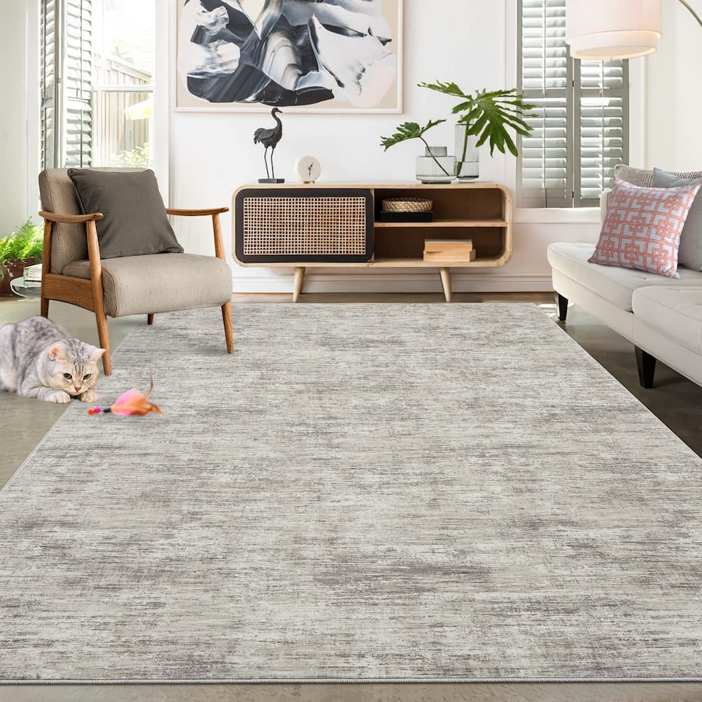 Rugs for Living Room Modern Abstract Area Rug Non-Slip Low Pile Accent Rug Soft Foldable Solid Rug