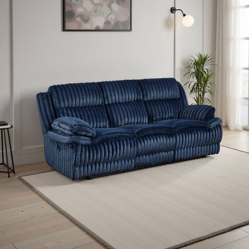 Rexy Manual Double Recliner Sofa, Textured Blue Corduroy, 95 Inch