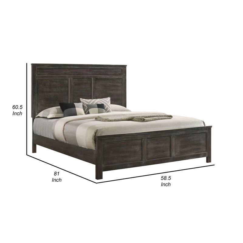 Aver Full Size Bed, Transitional Carved Panel Design, Nutmeg Brown Wood