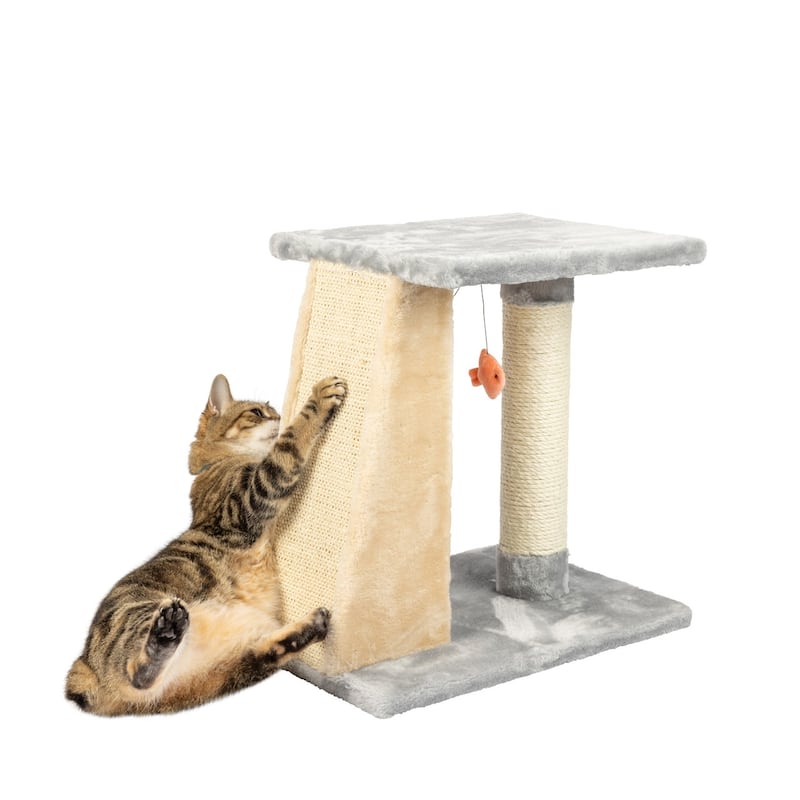 Two-Level Platform Real Wood Scratcher W Sisal Carpet Board - 20"(L)X14"(W)X20"(H)