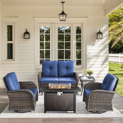 Patio Sofa Swivel Chair with Propane Fire Pit Table