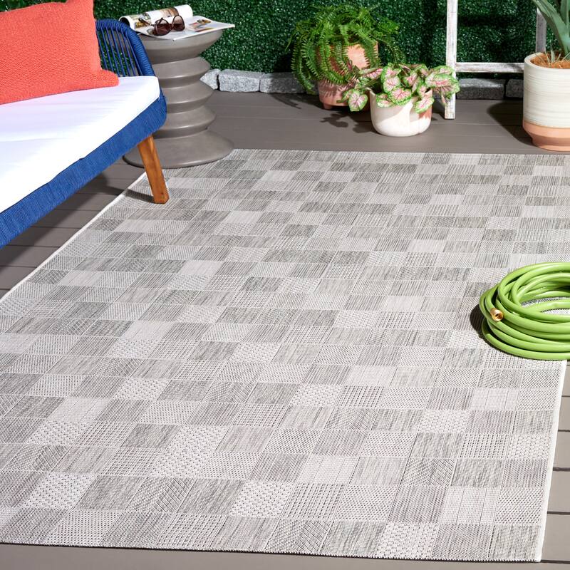 SAFAVIEH Courtyard Hillary Checkered Waterproof Patio Backyard Rug - 9' x 12' - Grey/Dark Grey