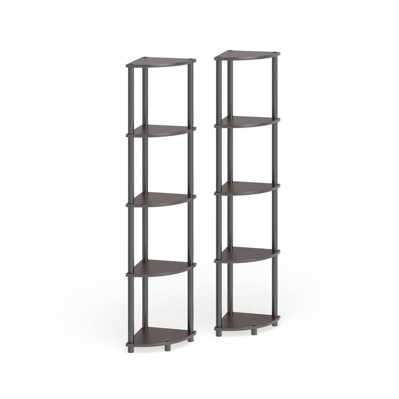 Porch & Den St. Marks 5-tier Corner Shelving Unit (Set of 2) - Cherry Finish - Modern & Contemporary - Tan