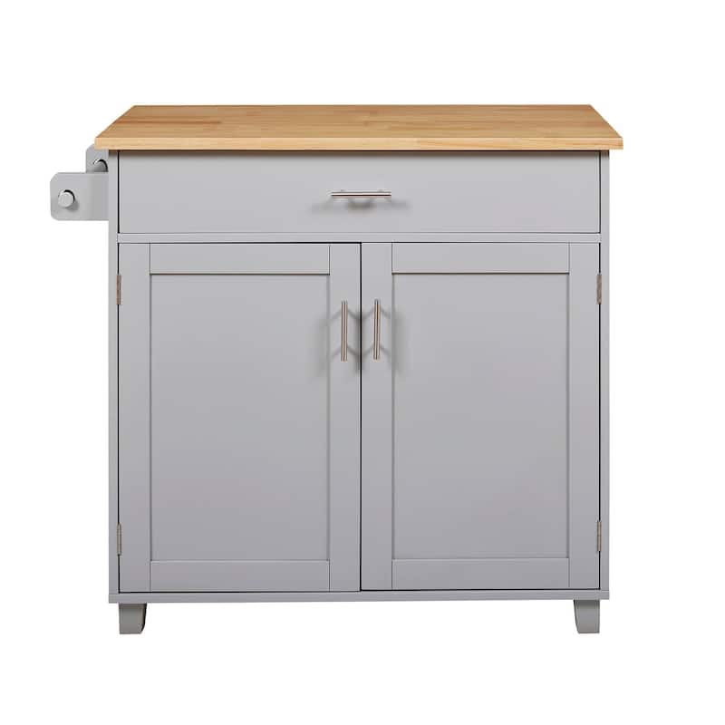 Rubberwood Kitchen Cart with Drop Leaf, Internal Storage Rack, Towel Rack and Spacious Divided Drawer