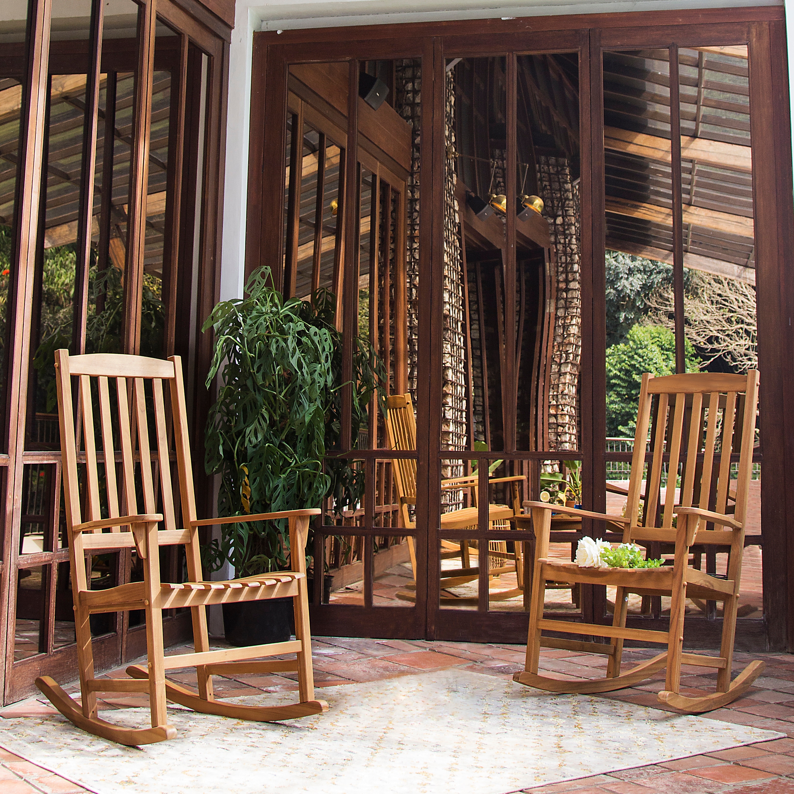 Cambridge casual sherwood natural teak porch rocking chair top