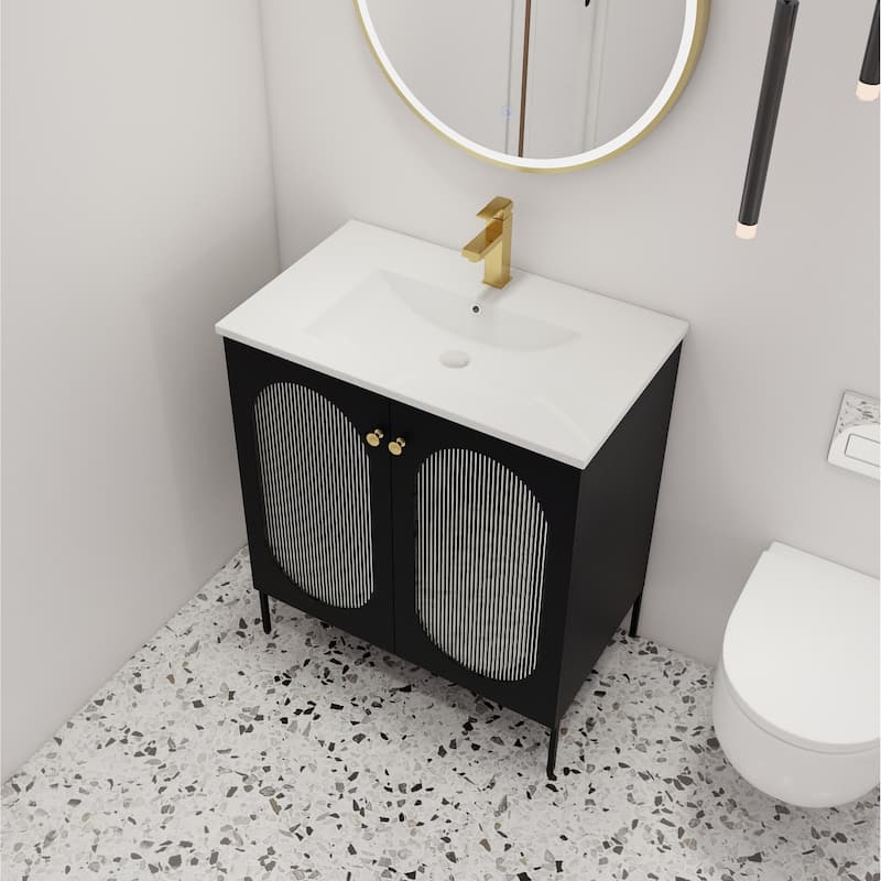 Malwee 30" FreeStanding Bathroom Vanity, Floor Stand Bathroom Vanity with Ceramic Sink,Soft Close Door and Adjustable Shelf