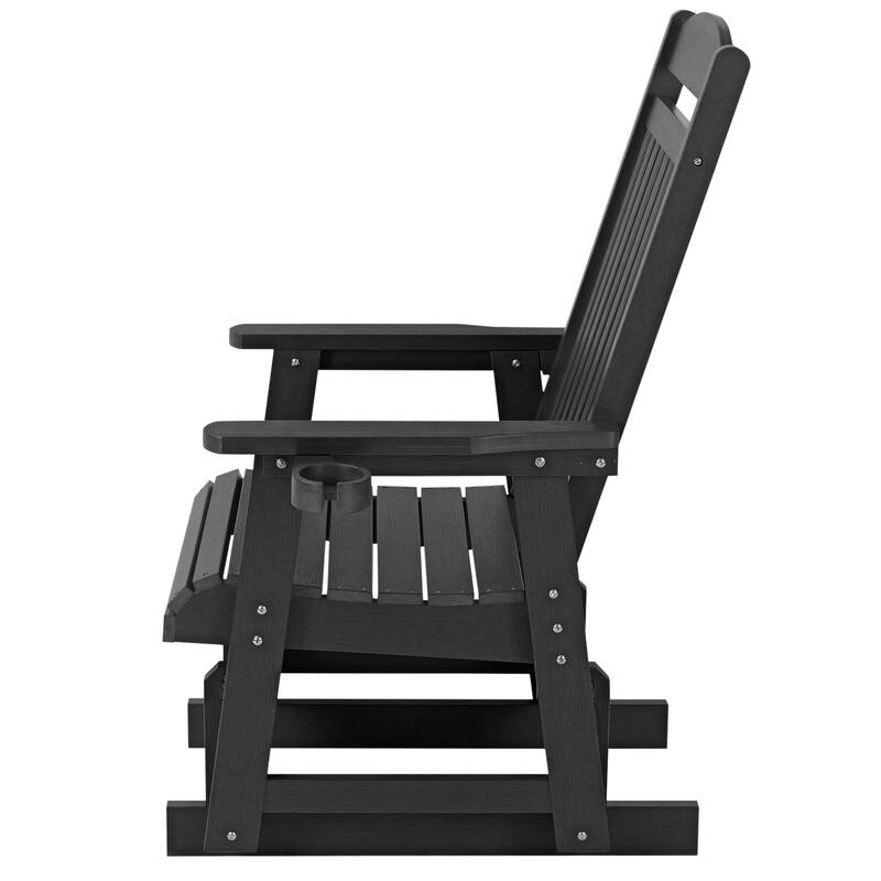 Fortune Candy Poly Lumber Patio Glider for One Person with Cup Holders, HIPS Material, All-Weather Resistant