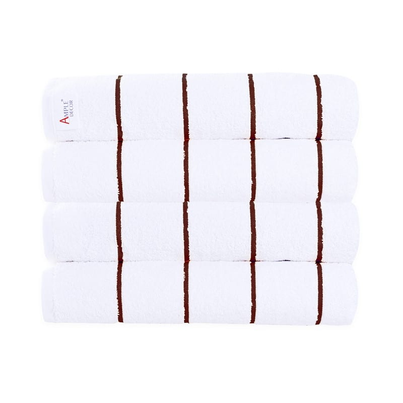 Superior Cotton Beach Towel Cabana Striped by Ample Decor- Pack of 4 - 30" x 68" - brown/White