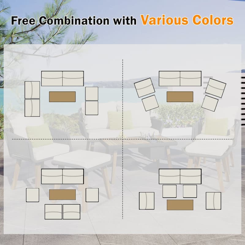 6-Piece Rope Patio Furniture Set with Acacia Wood Cool Bar Table and Ice Bucket