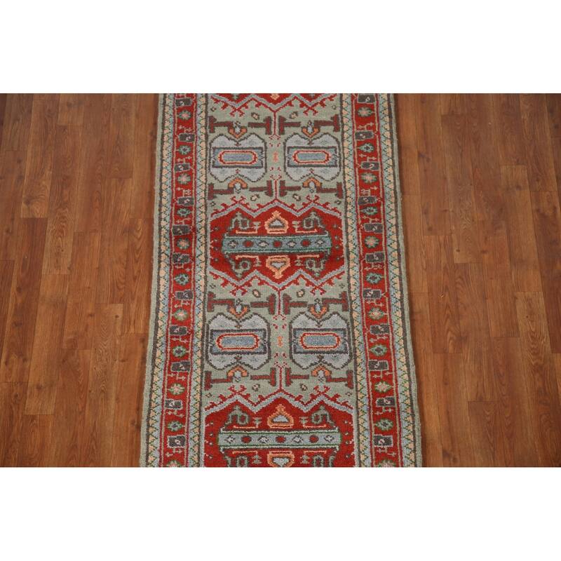 Green Heriz Serapi Indian Runner Rug Handmade Wool Carpet - 2'7"x 7'7"