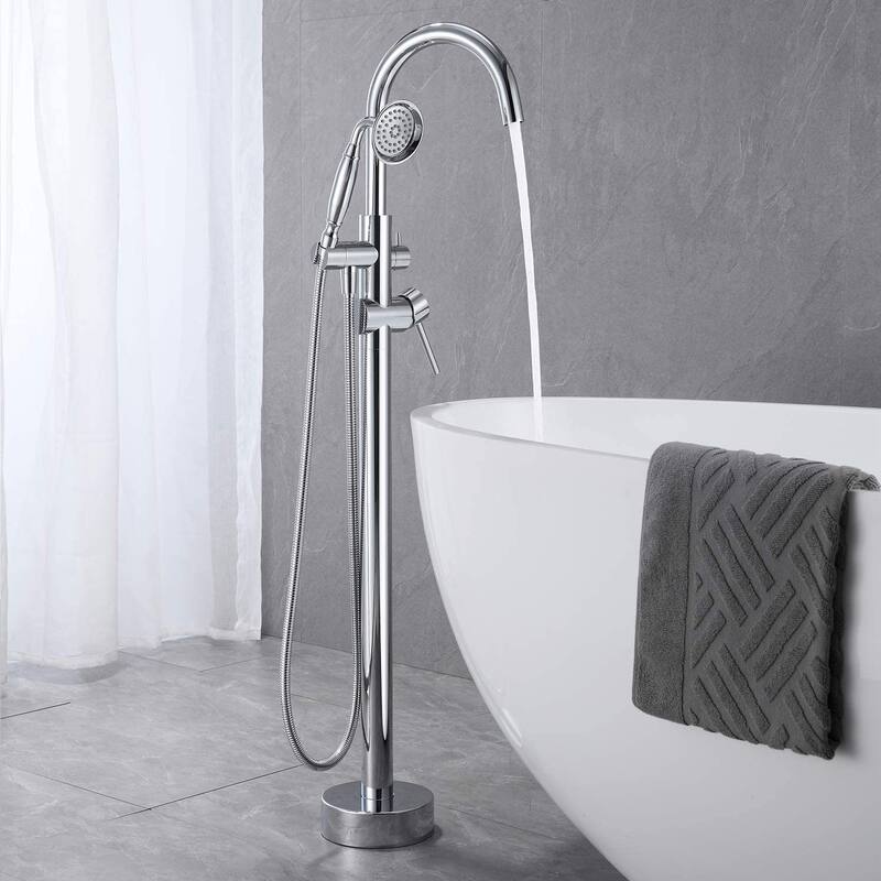 BATHLET Freestanding Bathtub Floor-Mount Faucet Tub Filler with Hand Shower