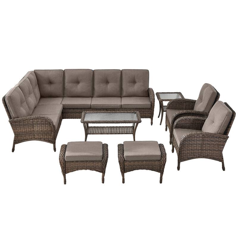 Outdoor Sectional Sofa Patio Chairs Table with Ottomans
