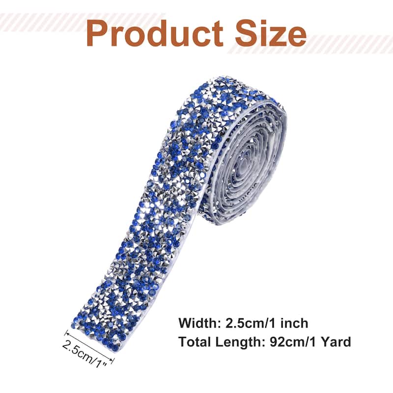 Crystal Rhinestone Sticker Ribbon - Silver Sapphire Blue - 1 Inch