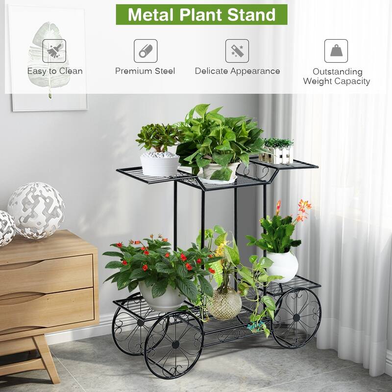 6-Tier Garden Cart Flower Rack with Metal Shelves for Indoor Outdoor - 32" x 10" x 30"(L x W x H)