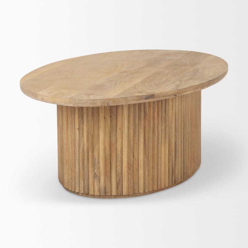 Terra 48L x 28W x 15H Dark Brown Wood Oval Fluted Coffee Table