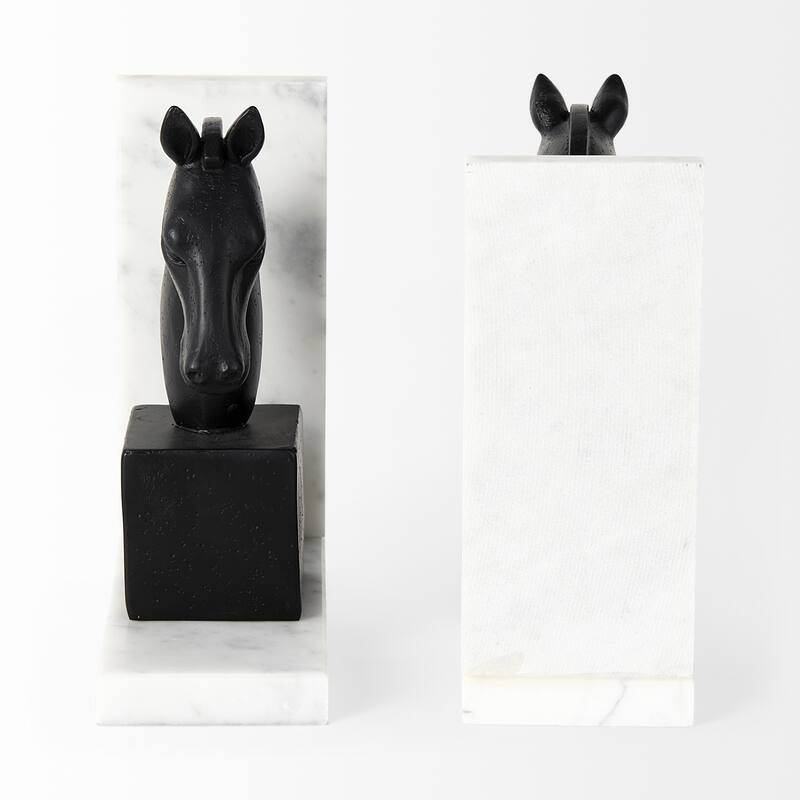 Hidalgo (Set of 2) 14L x 3W Black Majestic Horse Bookends - 14.4L x 3.1W x 8.3H