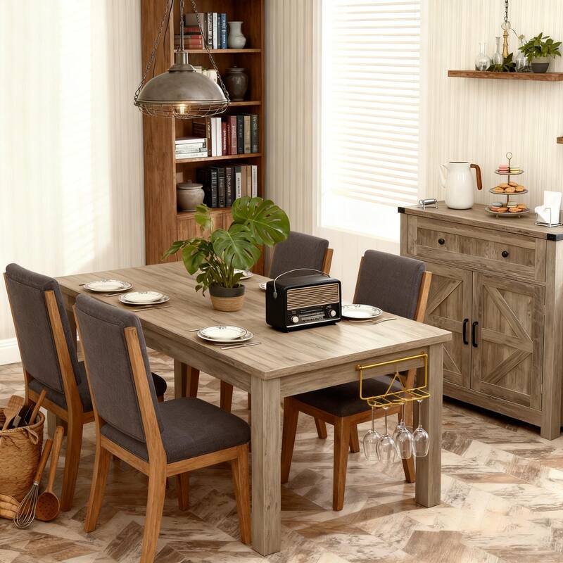 Farmhouse Barn-Door Storage Cabinet, Coffee Bar Buffet Sideboard with Drawer for Kitchen & Living Room