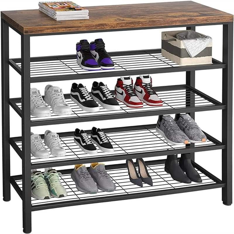 Industrial Shoe Storage Organizer - 36.7"D x 11.8"W x 39.4"H - Rustic Brown