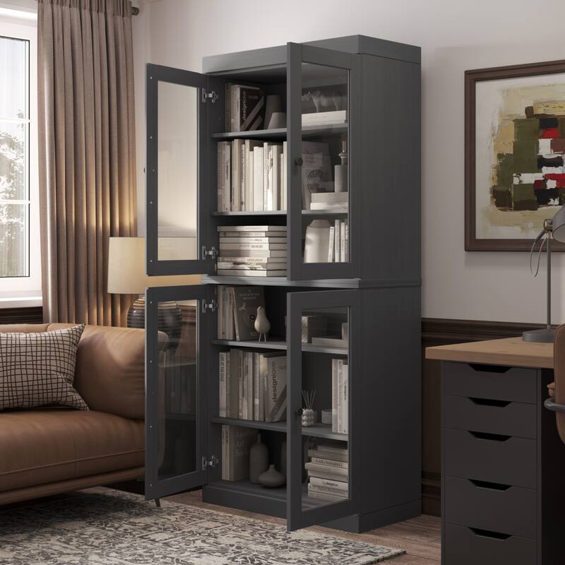 Palace Imports Solid Wood 6-Shelf Bookcase, Clear Glass Doors, Adjustable Shelves